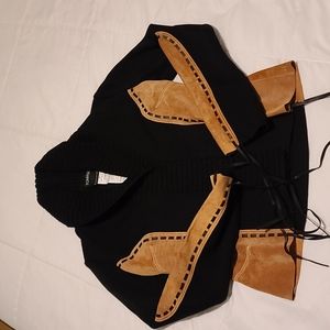 Tomaso Stefanelli sweater & suede jacket with suede Indian style black stitching